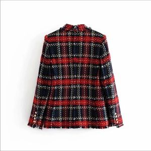 Patchwork plaid tweed jacket